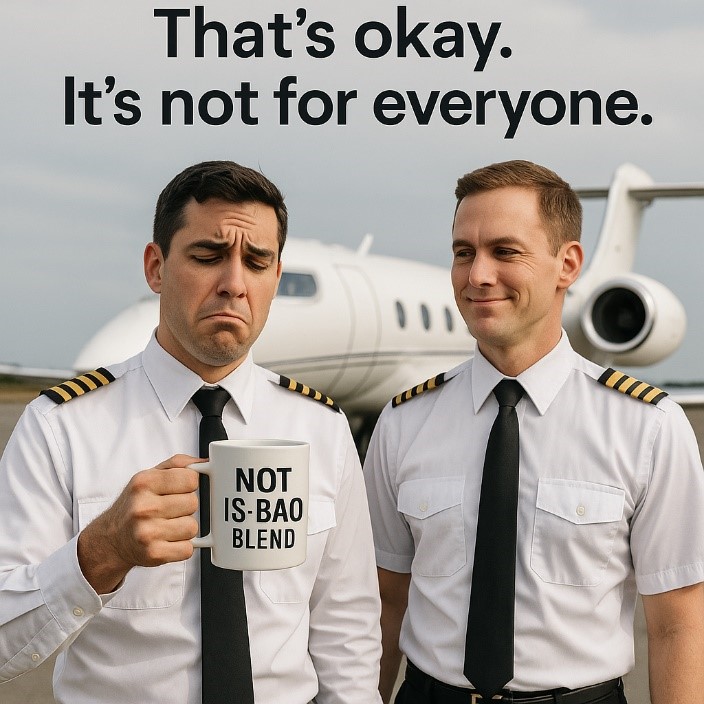 Two airline pilots in uniform holding a coffee cup during flight operations